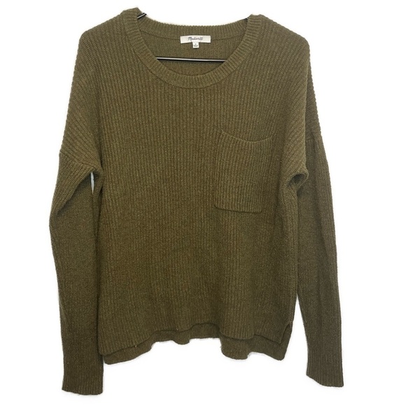Madewell Thompson Pocket Pullover Sweater Dark Olive Green Oversized Ribbed M - Picture 5 of 11